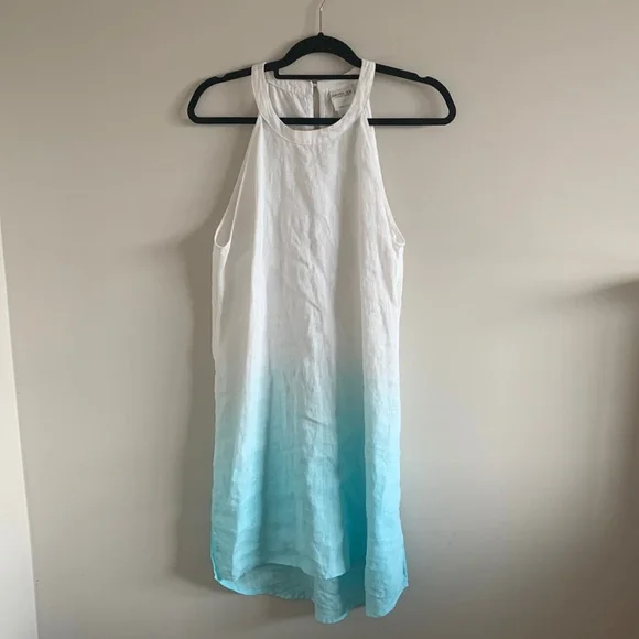knee length dresses for ladies Ombre Block Dress Pink Green | Womens Midi Linen Dress